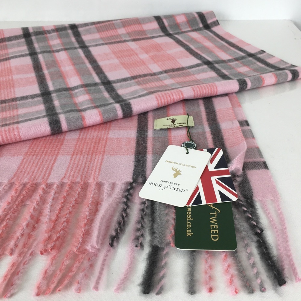 House of Tweed Scotland Pink Plaid Wide Scarf NEW Soft Cozy Oversized NWT